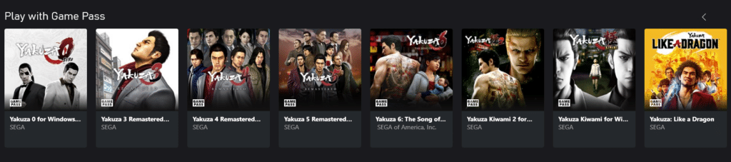 Yakuza Series on Game Pass