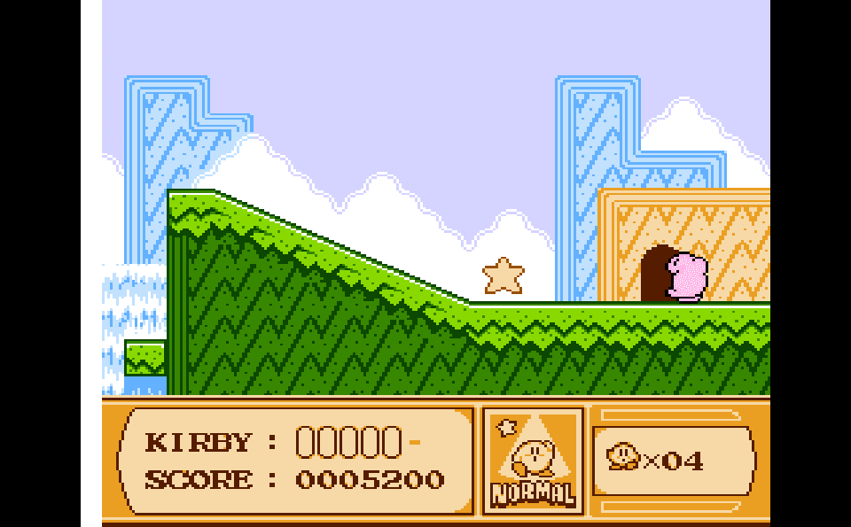 Kirby firing an enemy turned into a star in Kirby's Adventure.