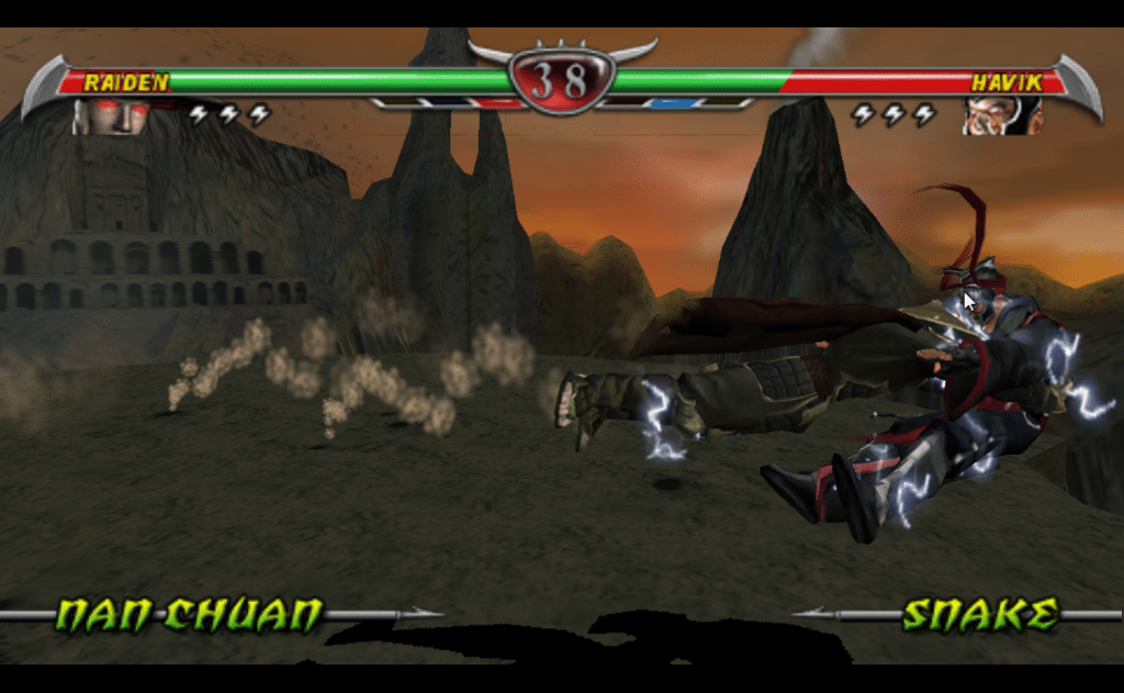 Raiden performing his iconic torpedo move in Mortal Kombat: Unchained, one of the best PSP games.