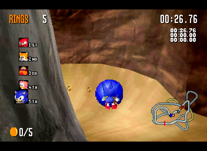 Sonic racing in Sonic R on the Saturn.