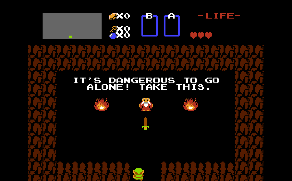 The now classic line when you enter the first cave in The Legend of Zelda.
