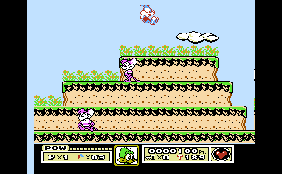 Buster Bunny jumping in the NES version of Tiny Toon Adventures.