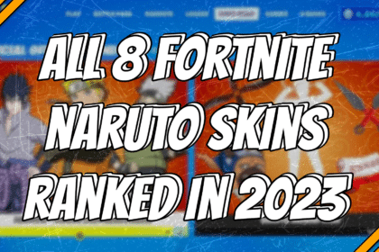 All 8 Naruto skins in Fortnite ranked 2023 title card.