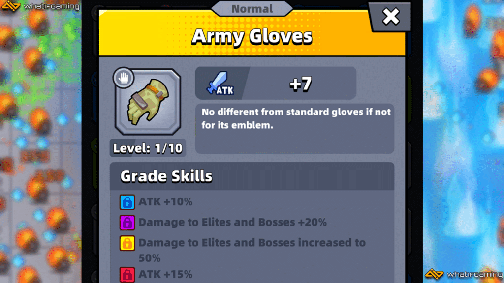 Army Gloves description in Survivor.io