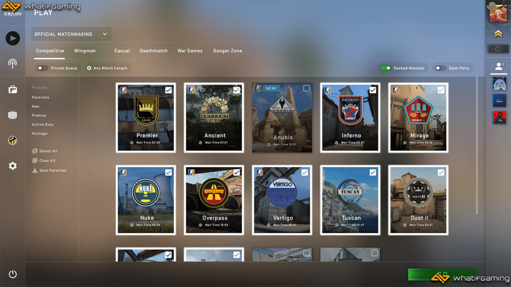 A photo of the CS:GO game modes.