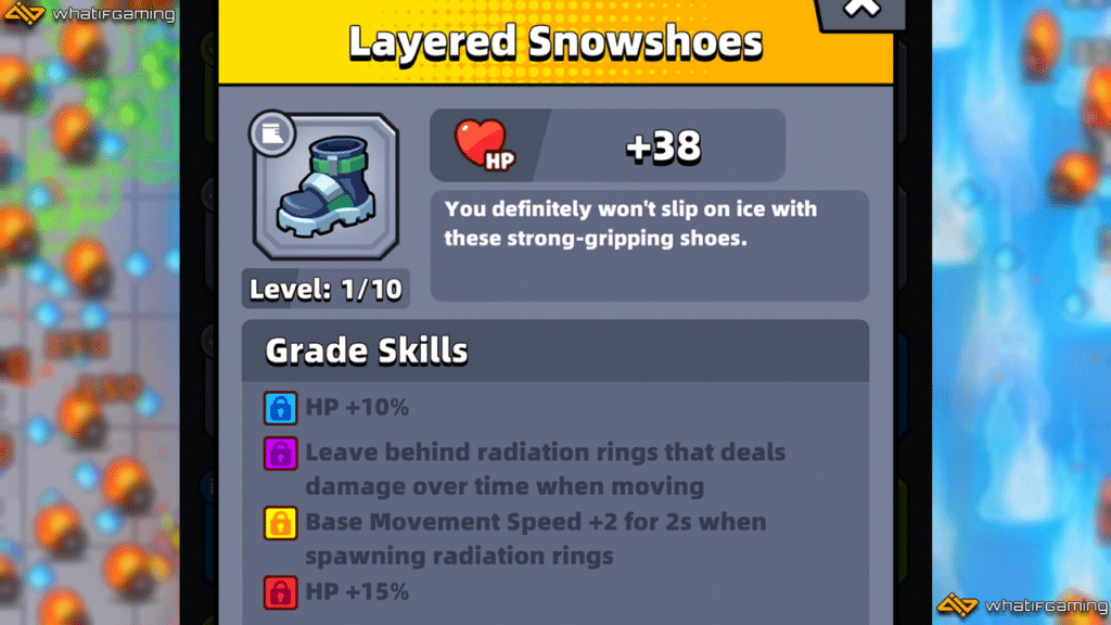 Layered Snowshoes description in Survivor.io
