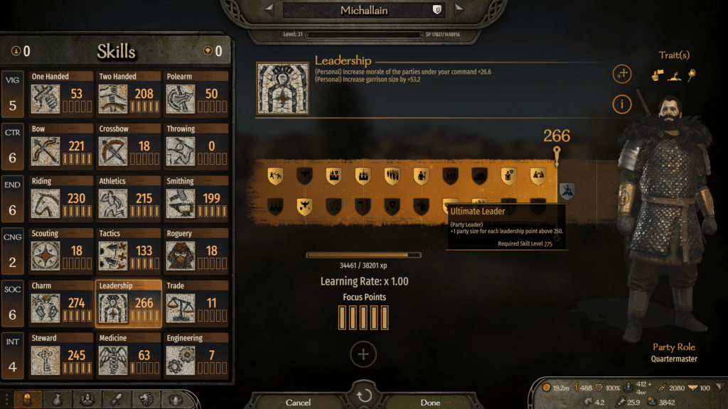 how to increase party size in Bannerlord Ultimate Leader