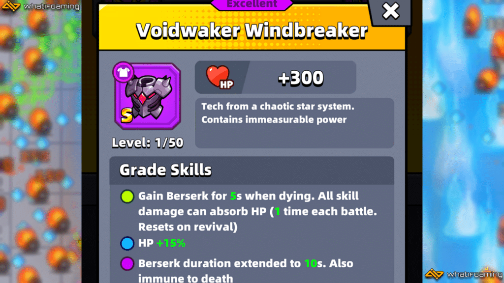 Voidwaker Windbreaker description in Survivor.io