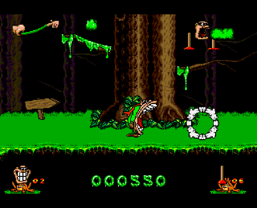 Boogerman burping and finishing an enemy in the eponymous Genesis game.