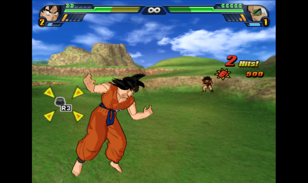 Goku fighting Raditz in the Super Saiyan saga.