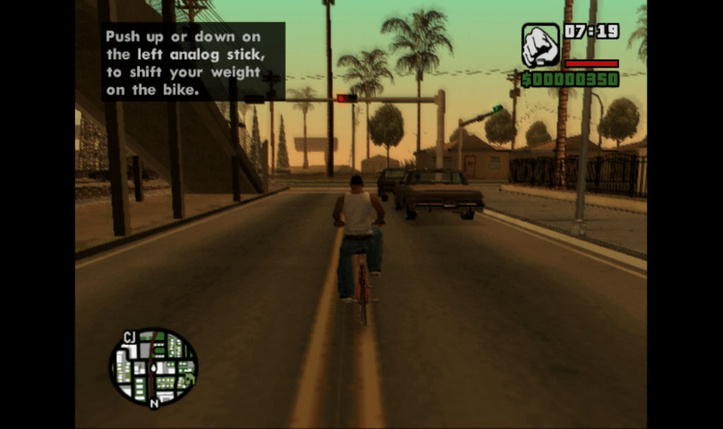 CJ on his bicycle in GTA San Andreas.