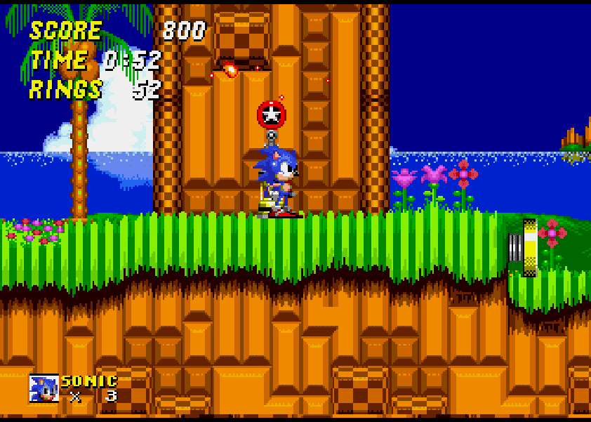 Sonic at a checkpoint in Sonic the Hedgehog 2, one of the best Sega Genesis games.