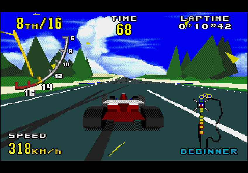 Virtua Racing is a racing game that needed an extra chip on the cartridge to work on the Sega Genesis.