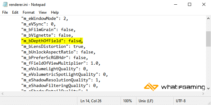 Depth of Field value in renderer.ini