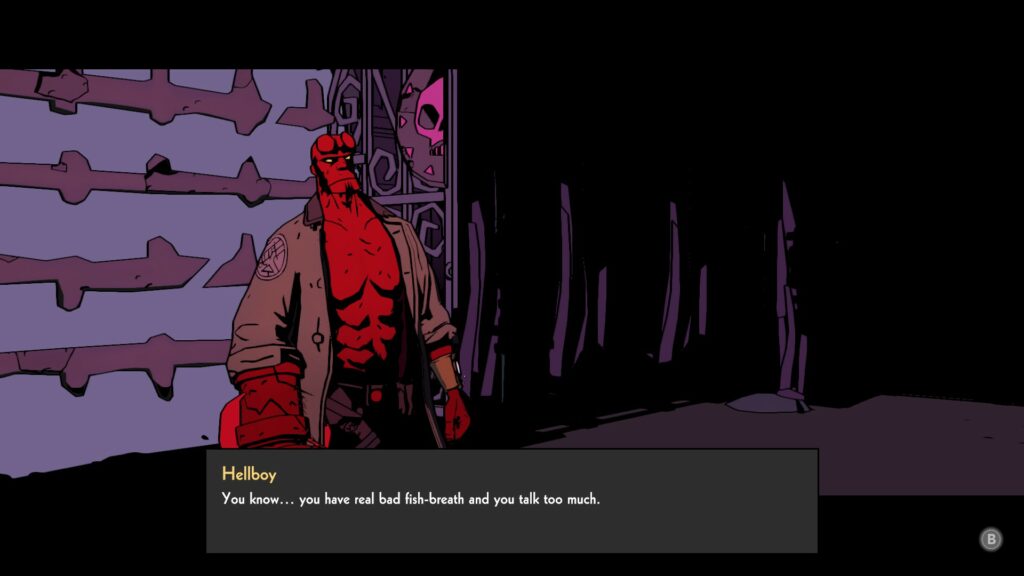 Hellboy talking to a boss