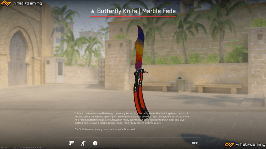 A photo of the Butterfly Knife Marble Fade skin in CS2