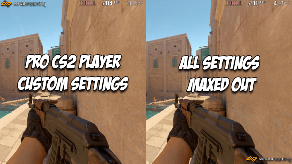 Showing the FPS difference between Pro's custom settings and max settings