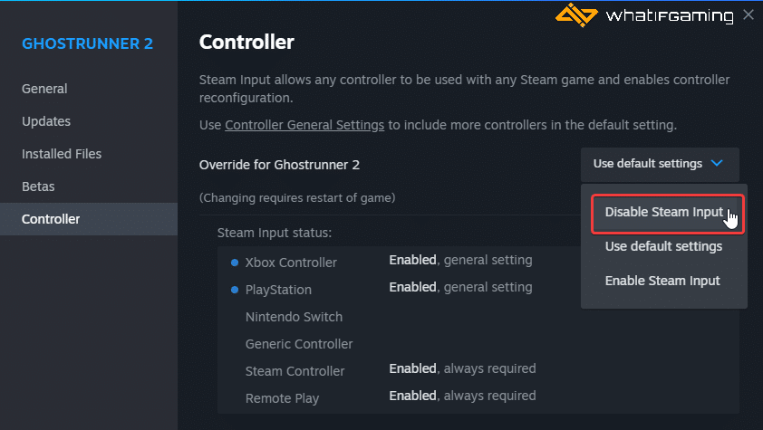 Ghostrunner 2 > Properties > Controller > Disable Steam Input