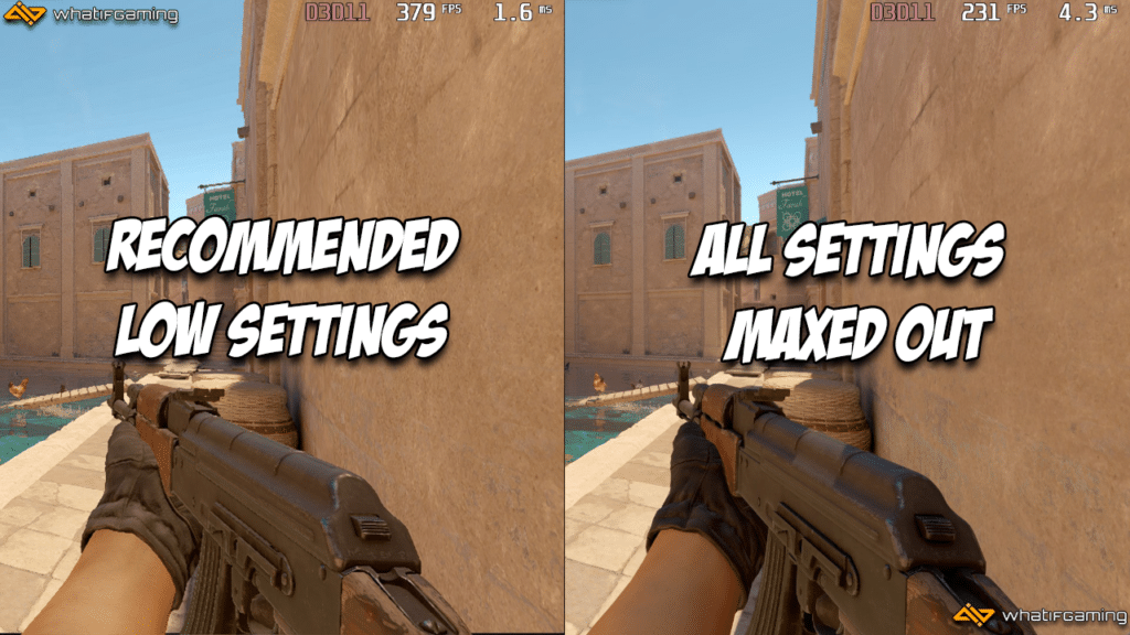 Showing the FPS difference between recommended low settings and max settings