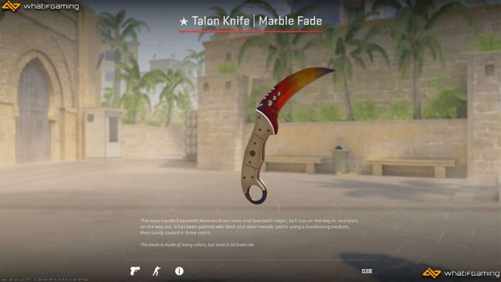 A photo of the Talon Knife Marble Fade skin in CS2