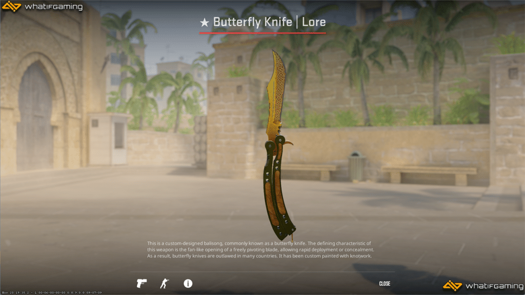 Inspecting the Butterfly Knife Lore skin in CS2