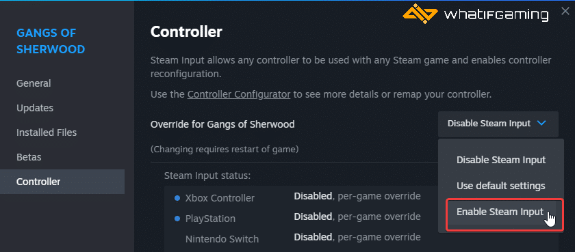 Enable Steam Input for Gangs of Sherwood