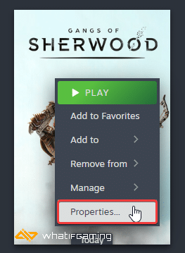 Gangs of Sherwood in Steam library > Properties