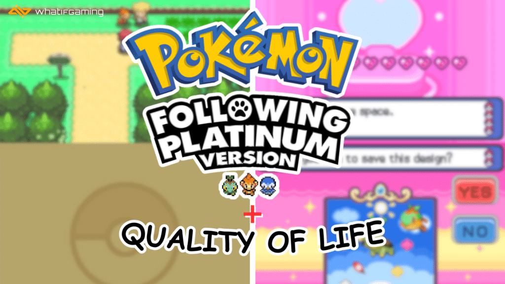 Collaged images for the Pokemon Platinum ROM hacks, Pokemon Following Platinum + QoL.