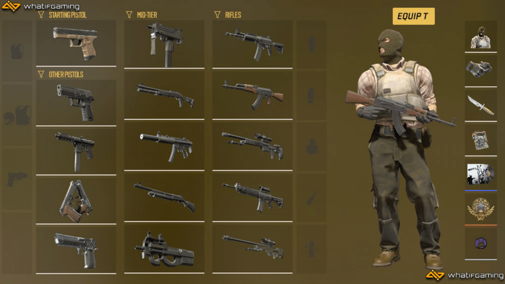 A photo of the Terrorist weapon loadouts in CS2.