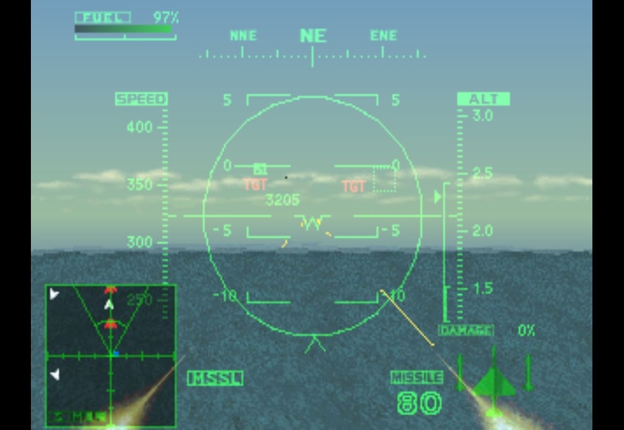 Take flight and rule the skies in Ace Combat 2, an intentionally watered down flight/combat simulator.