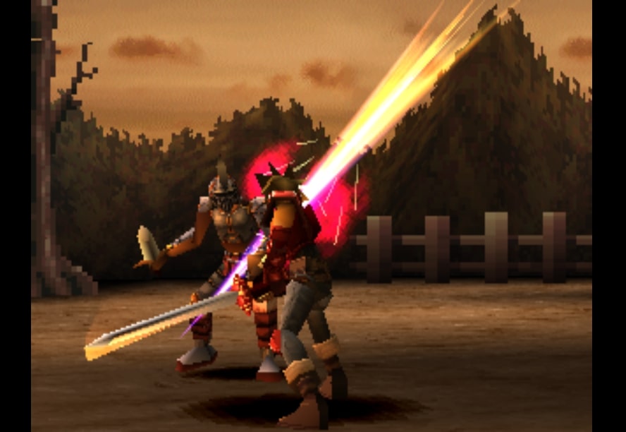 The Legend of Dragoon, showing one of the first battle scenes in the game.