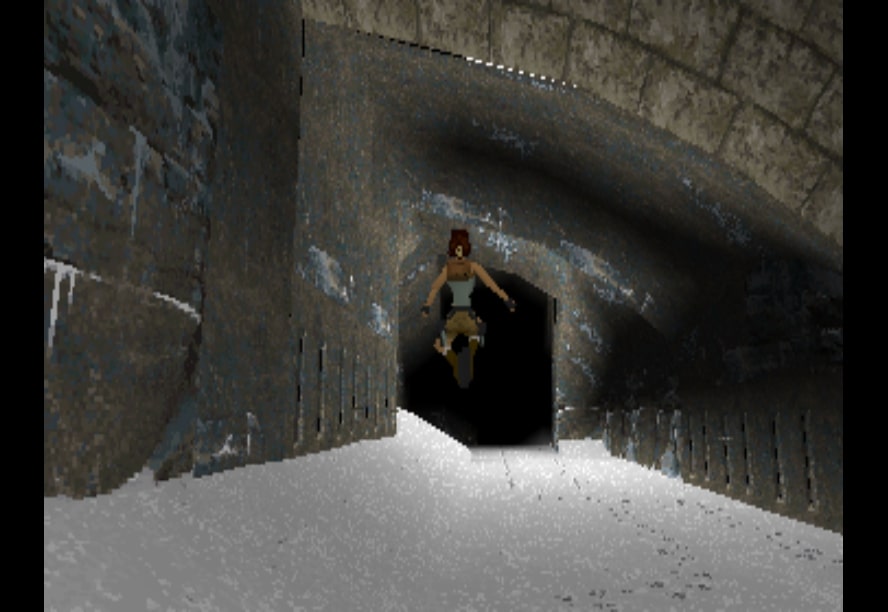 Lara Croft jumping in the first Tomb Raider game.