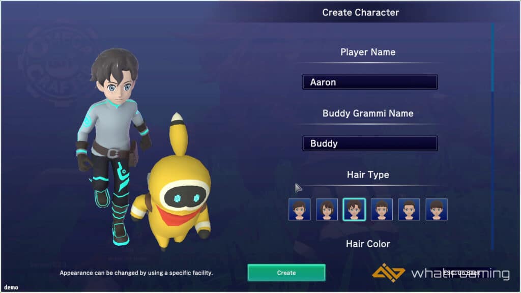 Omega Crafter Character Creation Screen