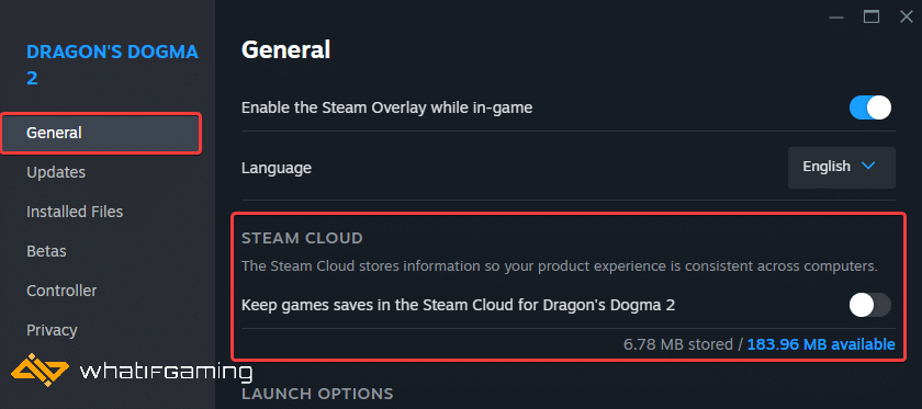 Uncheck Steam Cloud