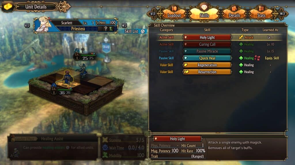 Image shows skill adjustment in Unicorn Overlord Review